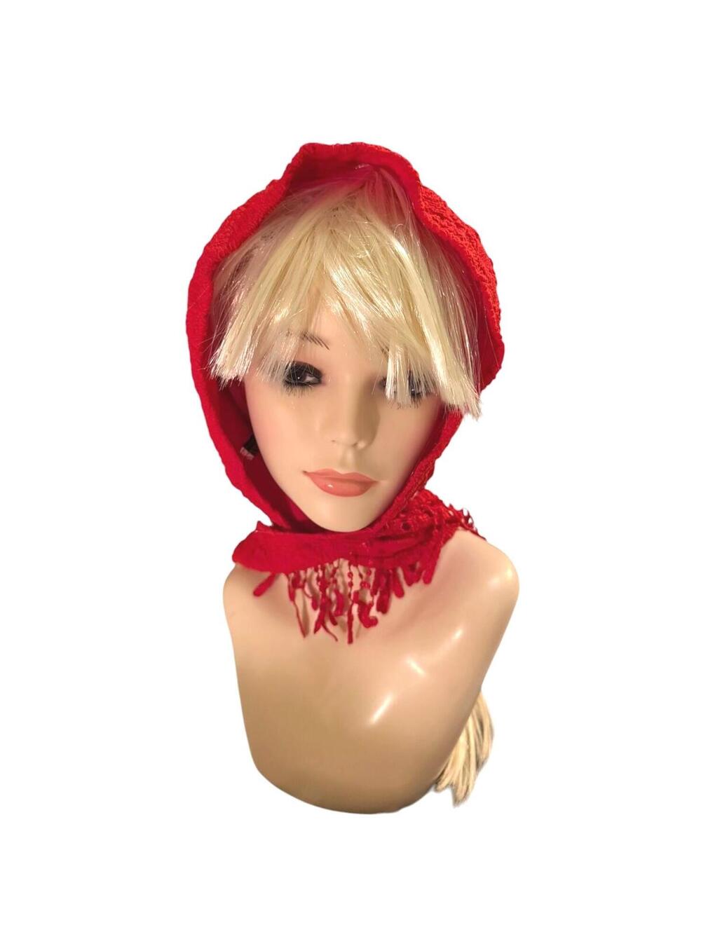 Red Lace Fringe Headscarf